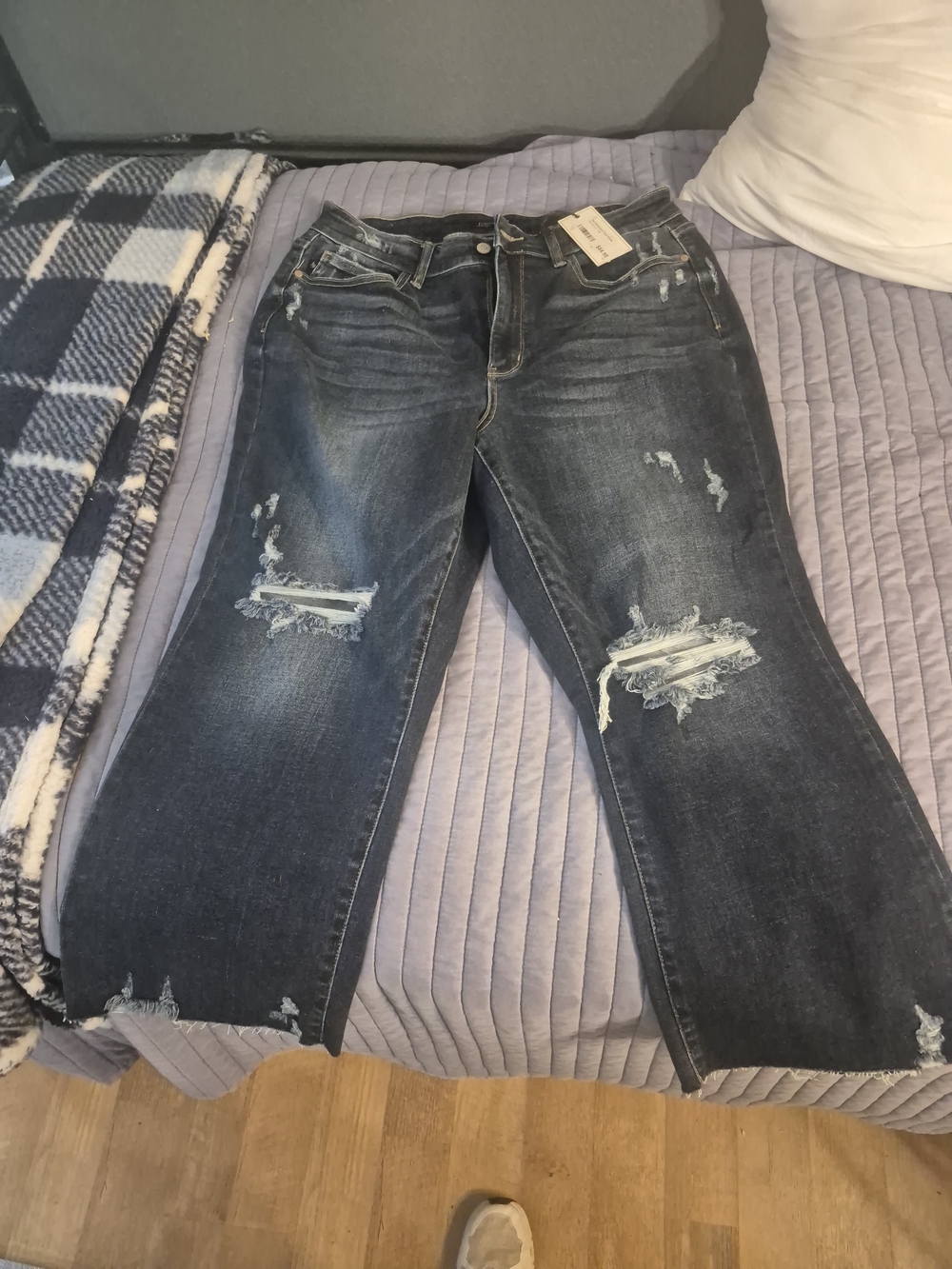 Judy Blue Dark Blue Distressed Wide Leg Jeans